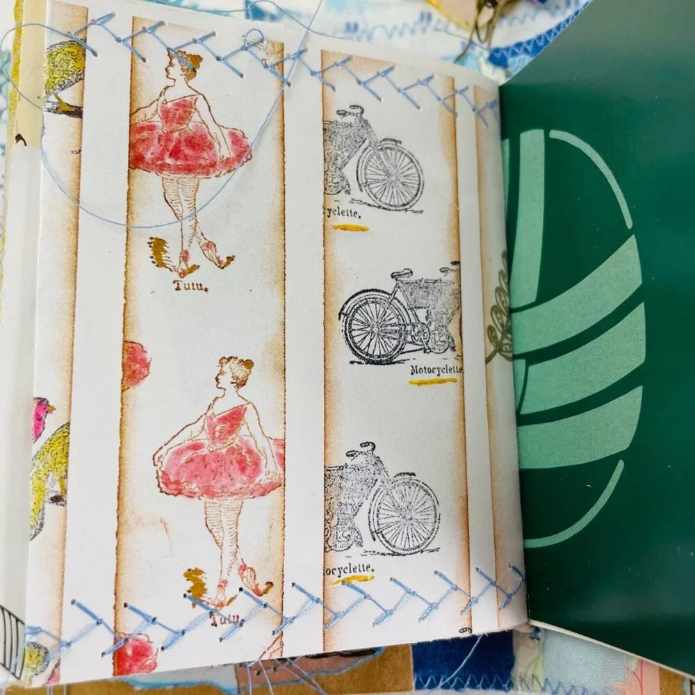 Handmade Junk Journal Mini Patchwork Fabric with Writing Board Ephemera Loaded u